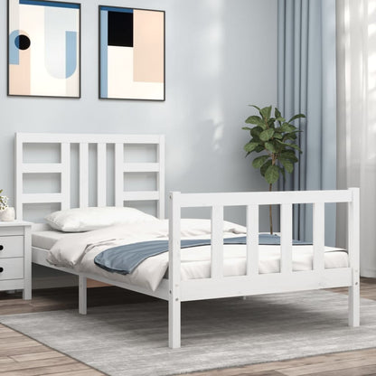 Estrutura de cama com cabeceira 90x190 cm madeira maciça branco