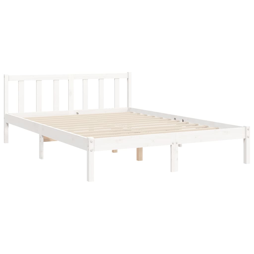 Estrutura de cama com cabeceira 140x190cm madeira maciça branco