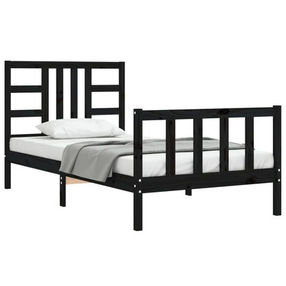 Estrutura de cama com cabeceira 90x200 cm madeira maciça preto