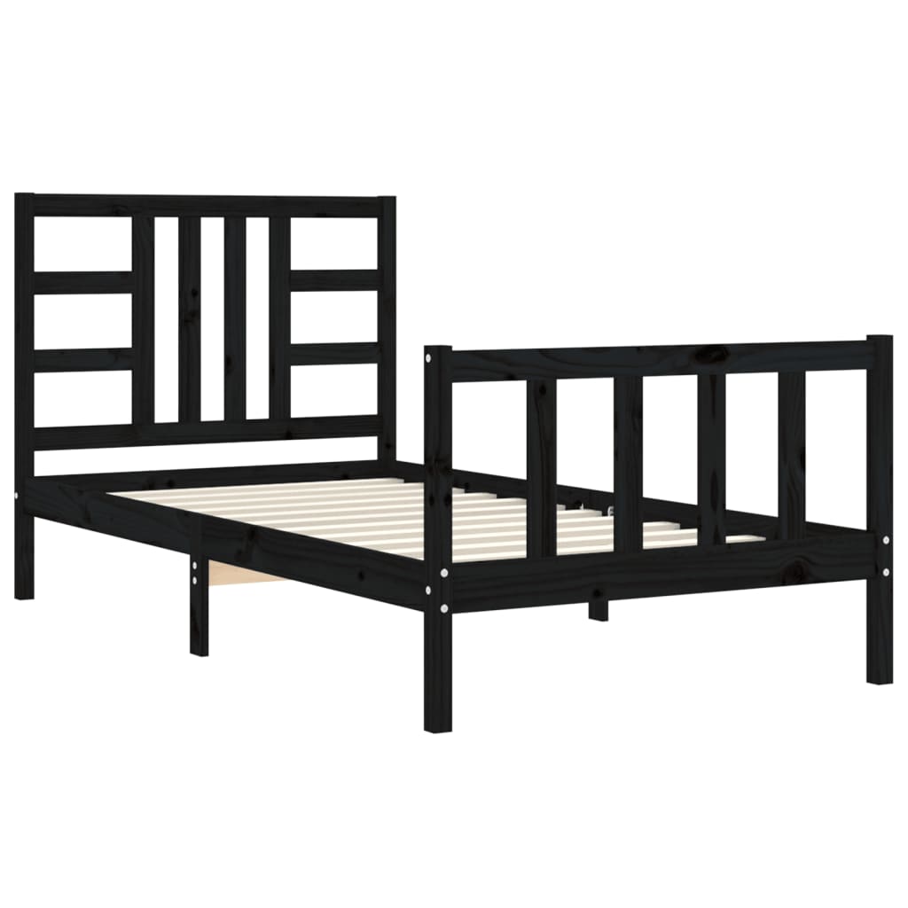 Estrutura de cama com cabeceira 90x200 cm madeira maciça preto