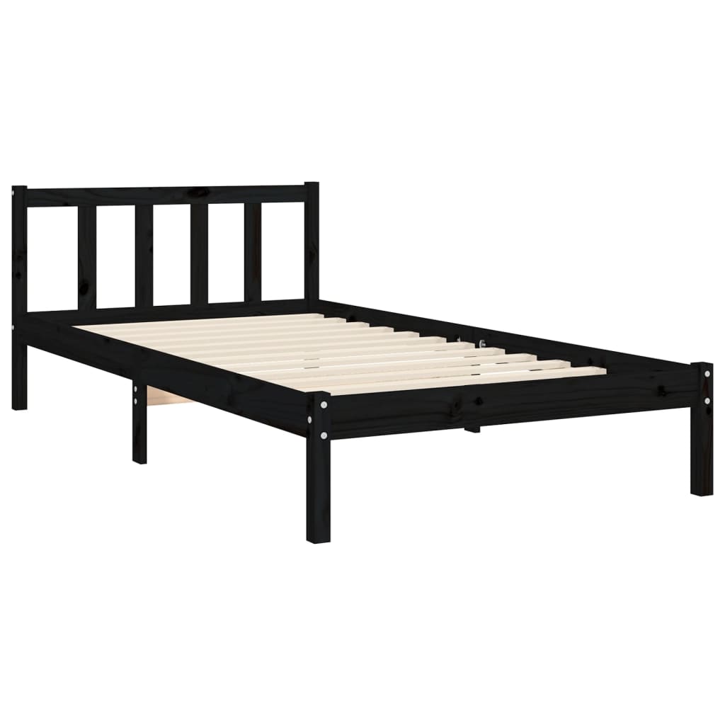 Estrutura de cama com cabeceira 90x200 cm madeira maciça preto