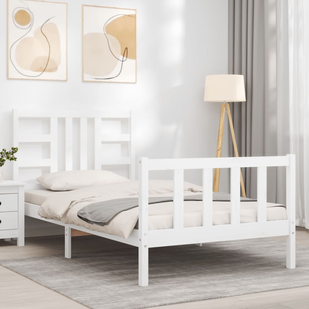 Estrutura de cama com cabeceira 100x200cm madeira maciça branco