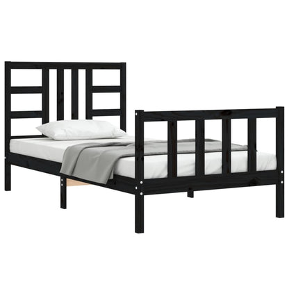 Estrutura de cama com cabeceira 100x200 cm madeira maciça preto