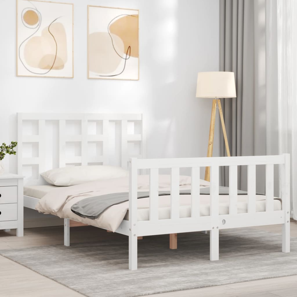 Estrutura de cama com cabeceira 120x200cm madeira maciça branco