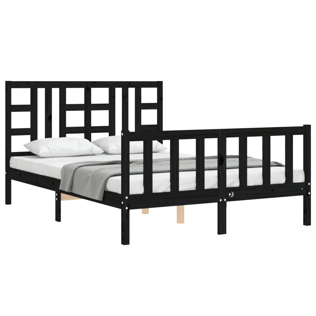 Estrutura de cama com cabeceira 140x200 cm madeira maciça preto