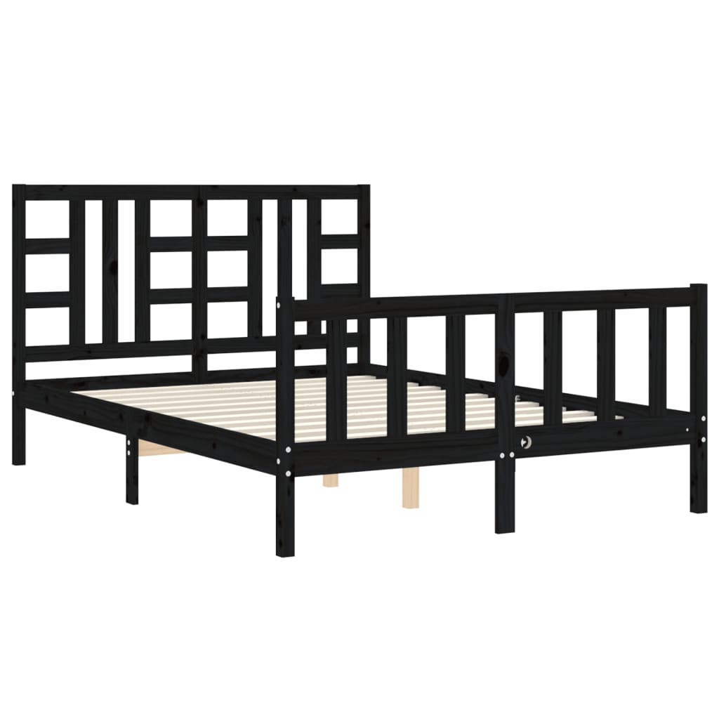 Estrutura de cama com cabeceira 140x200 cm madeira maciça preto