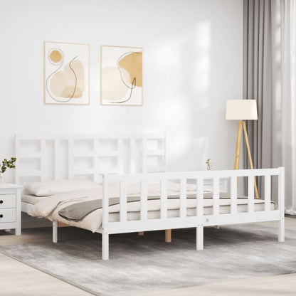 Estrutura de cama com cabeceira 180x200cm madeira maciça branco