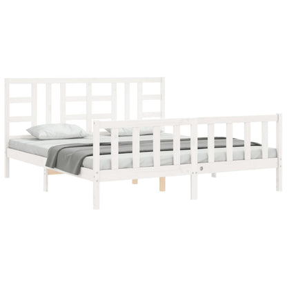 Estrutura de cama com cabeceira 180x200cm madeira maciça branco