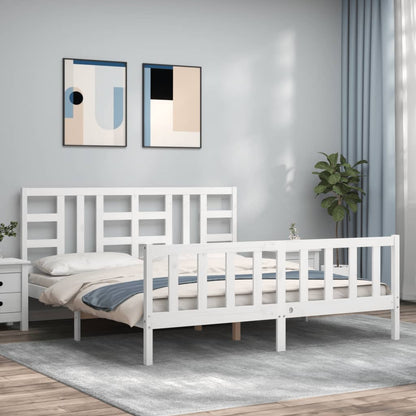 Estrutura de cama com cabeceira 180x200cm madeira maciça branco