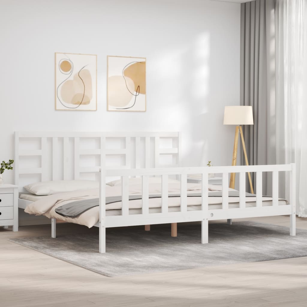 Estrutura de cama com cabeceira 200x200cm madeira maciça branco