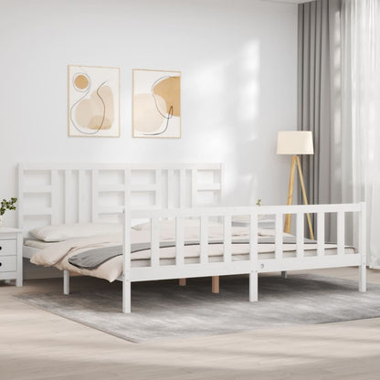 Estrutura de cama com cabeceira 200x200cm madeira maciça branco