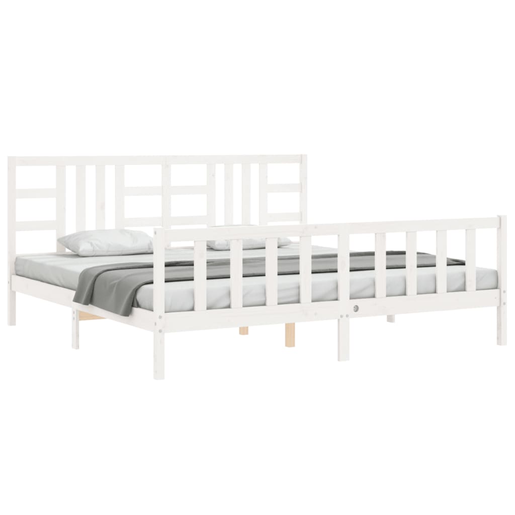 Estrutura de cama com cabeceira 200x200cm madeira maciça branco