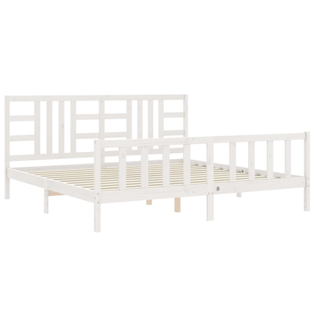 Estrutura de cama com cabeceira 200x200cm madeira maciça branco