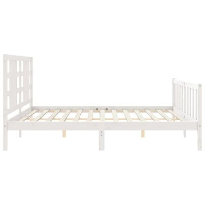 Estrutura de cama com cabeceira 200x200cm madeira maciça branco