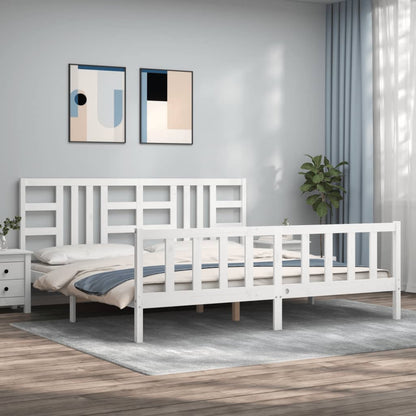 Estrutura de cama com cabeceira 200x200cm madeira maciça branco