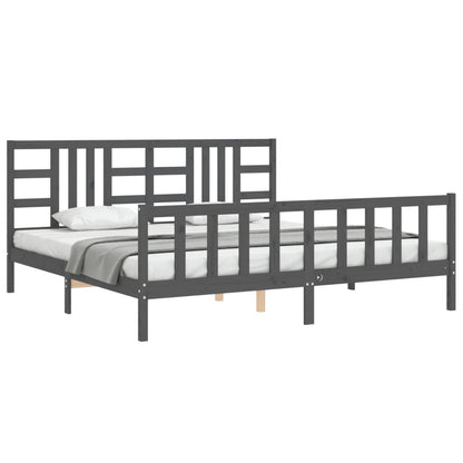 Estrutura de cama com cabeceira 200x200 cm madeira maciça cinza