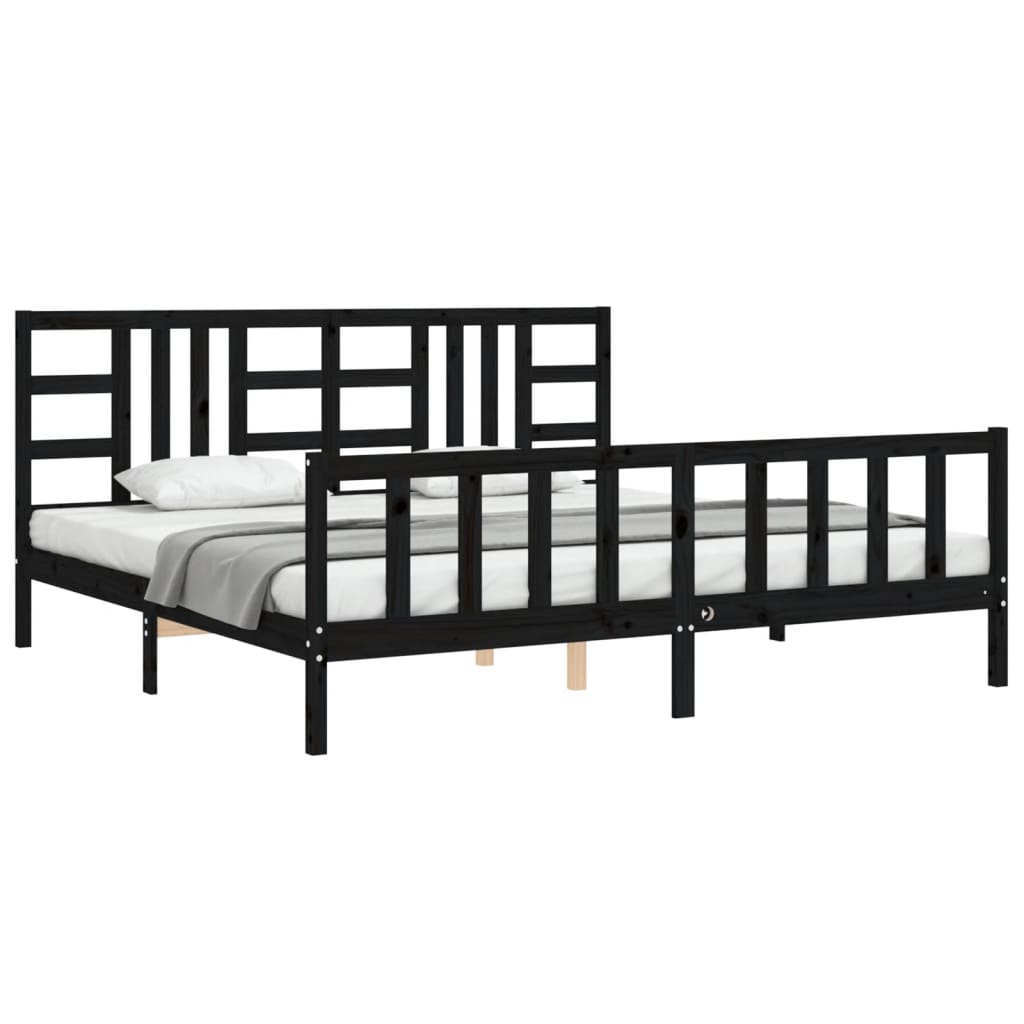 Estrutura de cama com cabeceira 200x200 cm madeira maciça preto