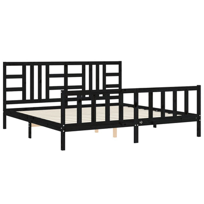 Estrutura de cama com cabeceira 200x200 cm madeira maciça preto