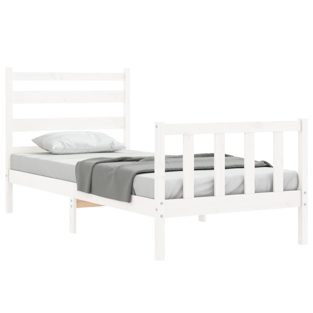 Estrutura de cama com cabeceira 90x190 cm madeira maciça branco