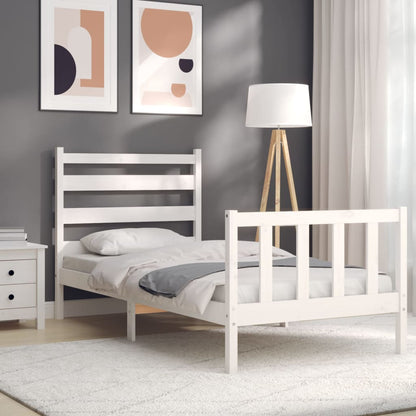 Estrutura de cama com cabeceira 90x190 cm madeira maciça branco