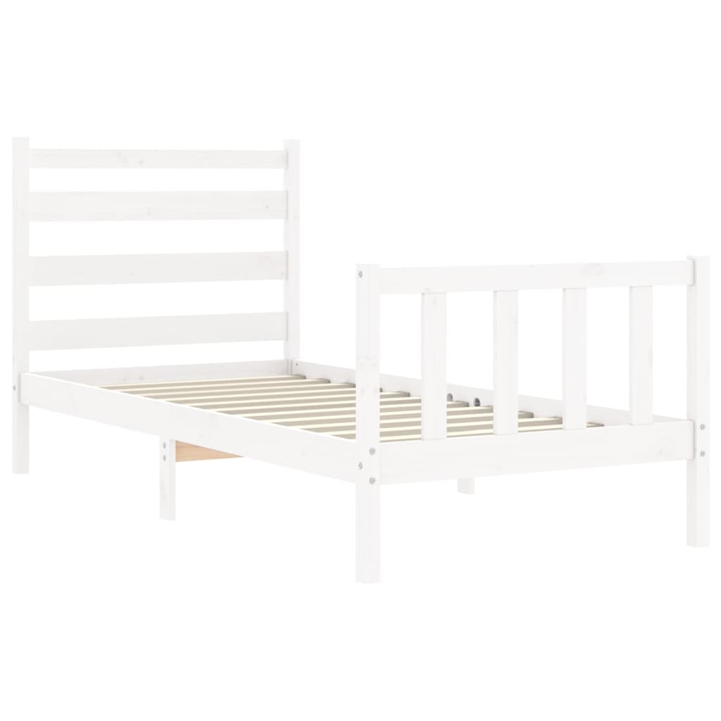 Estrutura de cama com cabeceira 90x190 cm madeira maciça branco