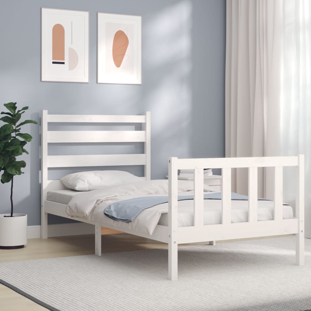 Estrutura de cama com cabeceira 90x190 cm madeira maciça branco