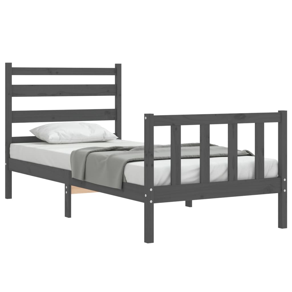 Estrutura de cama com cabeceira 90x190 cm madeira maciça cinza