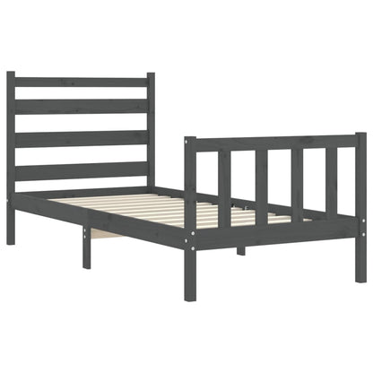 Estrutura de cama com cabeceira 90x190 cm madeira maciça cinza