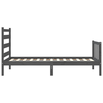 Estrutura de cama com cabeceira 90x190 cm madeira maciça cinza