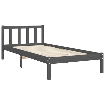 Estrutura de cama com cabeceira 90x190 cm madeira maciça cinza