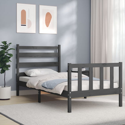 Estrutura de cama com cabeceira 90x190 cm madeira maciça cinza