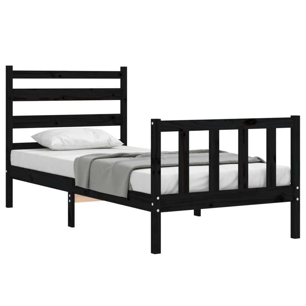 Estrutura de cama com cabeceira 90x190 cm madeira maciça preto