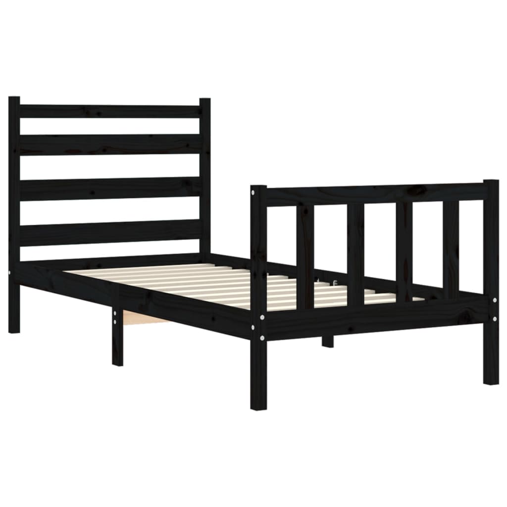 Estrutura de cama com cabeceira 90x190 cm madeira maciça preto