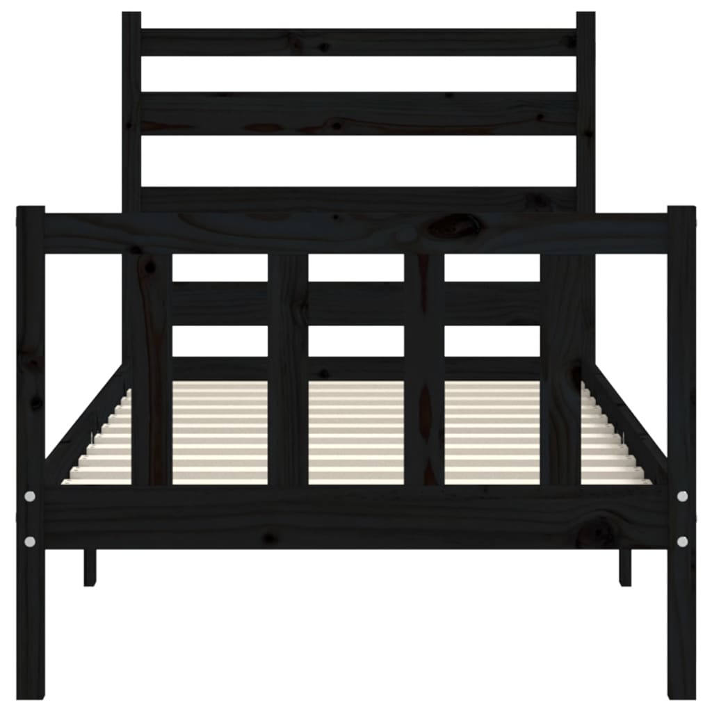 Estrutura de cama com cabeceira 90x190 cm madeira maciça preto