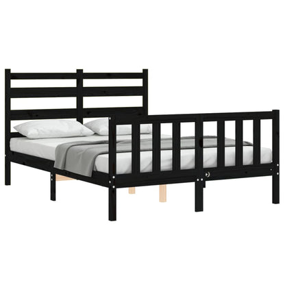 Estrutura de cama com cabeceira 140x190 cm madeira maciça preto