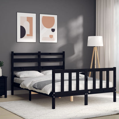 Estrutura de cama com cabeceira 140x190 cm madeira maciça preto