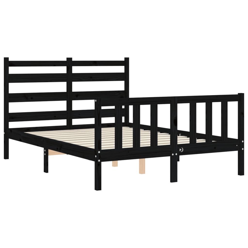 Estrutura de cama com cabeceira 140x190 cm madeira maciça preto