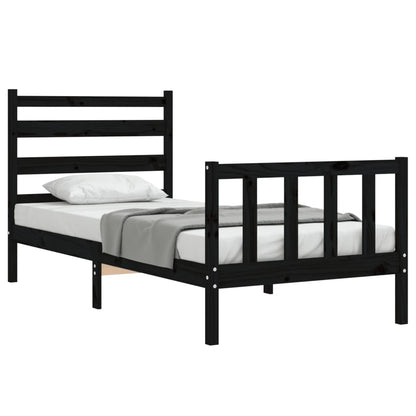 Estrutura de cama com cabeceira 90x200 cm madeira maciça preto