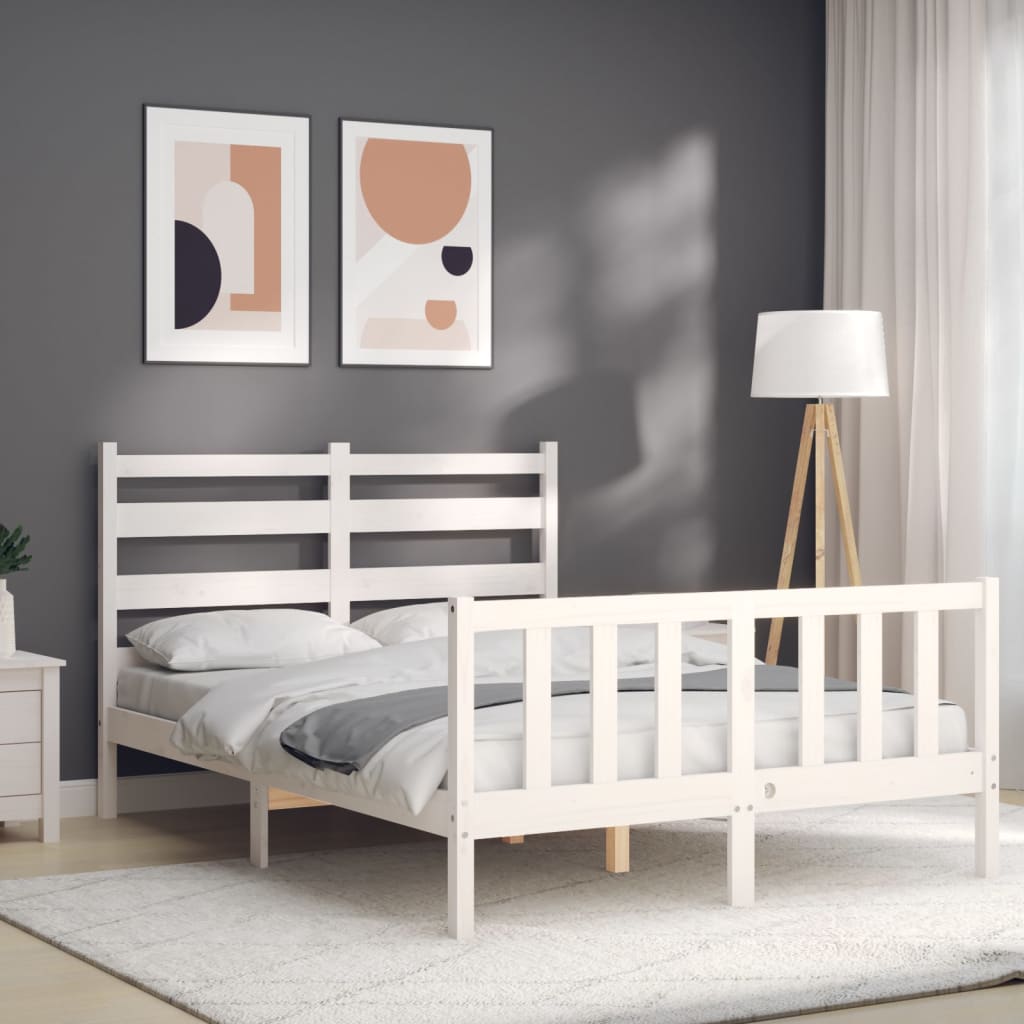 Estrutura de cama com cabeceira 140x200cm madeira maciça branco