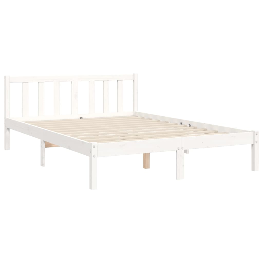 Estrutura de cama com cabeceira 140x200cm madeira maciça branco