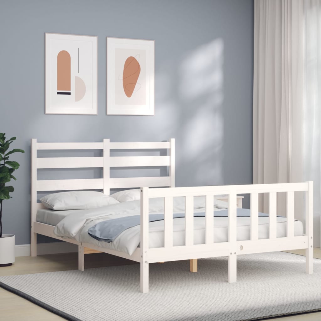 Estrutura de cama com cabeceira 140x200cm madeira maciça branco