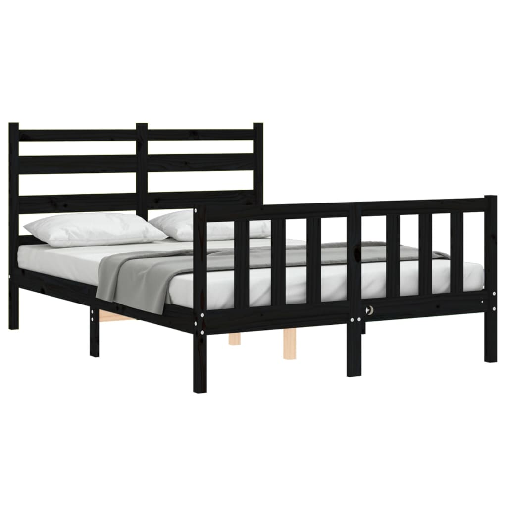 Estrutura de cama com cabeceira 140x200 cm madeira maciça preto