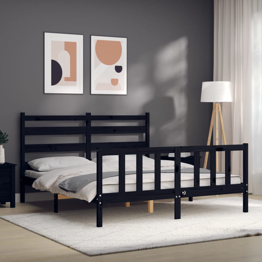 Estrutura de cama King Size com cabeceira madeira maciça preto