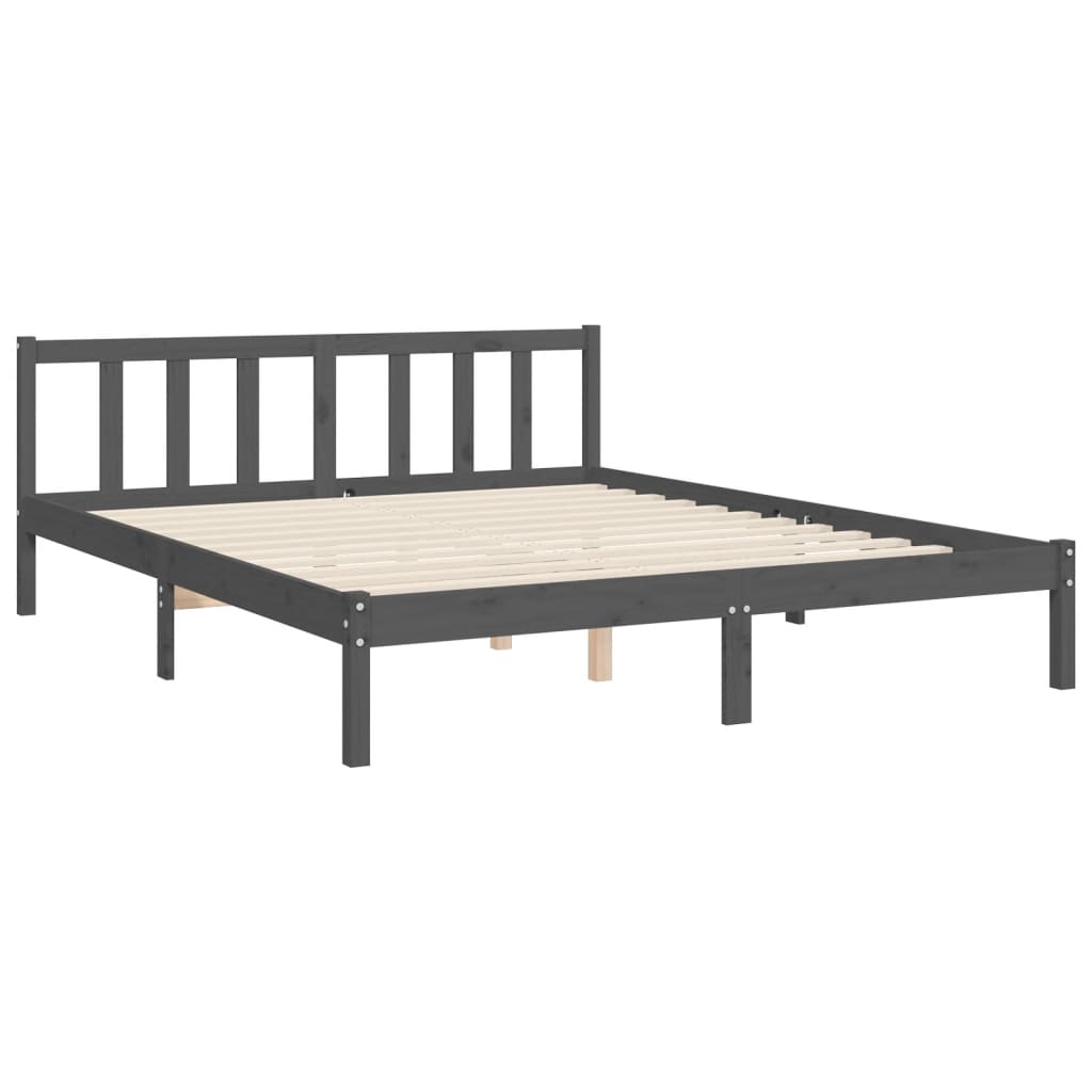 Estrutura de cama com cabeceira 160x200 cm madeira maciça cinza