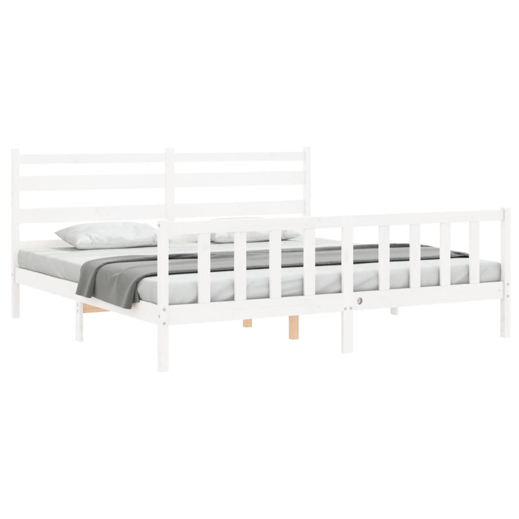 Estrutura de cama com cabeceira 180x200cm madeira maciça branco