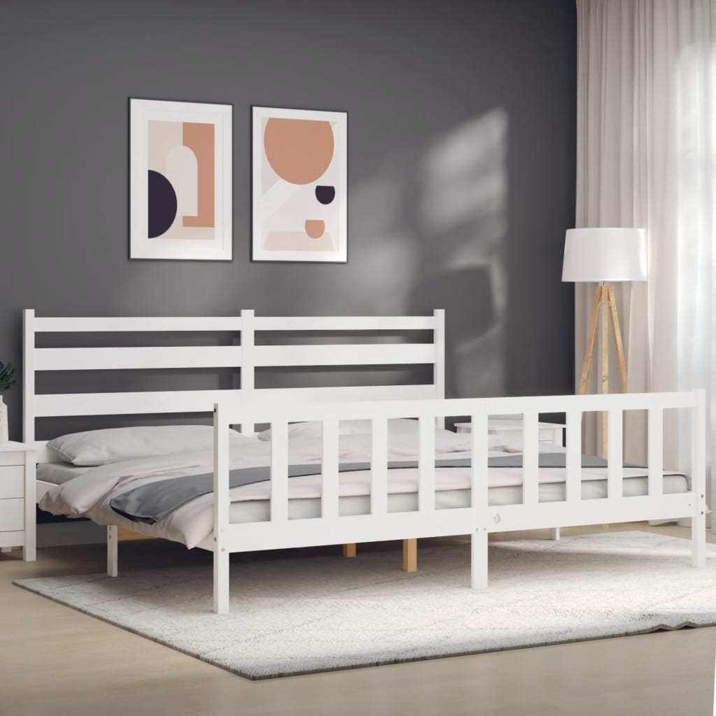 Estrutura de cama com cabeceira 180x200cm madeira maciça branco