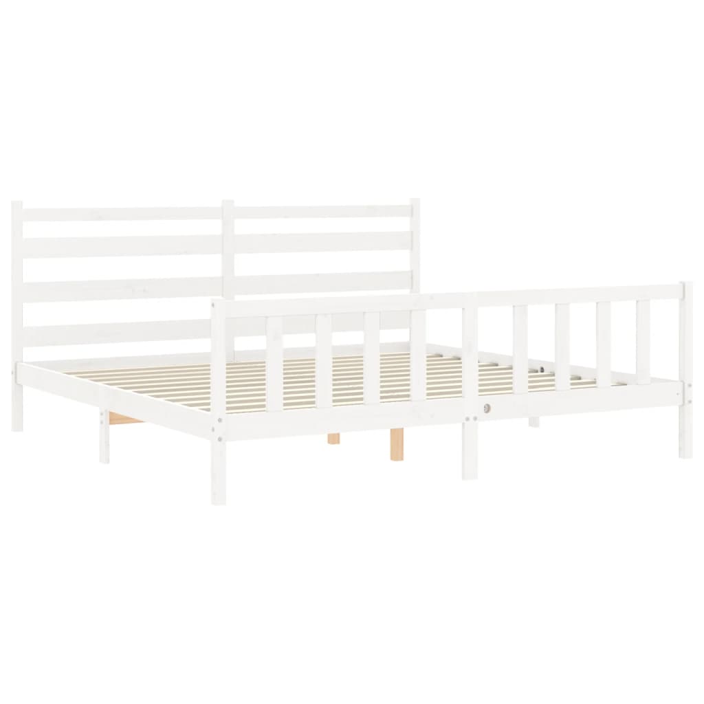 Estrutura de cama com cabeceira 180x200cm madeira maciça branco