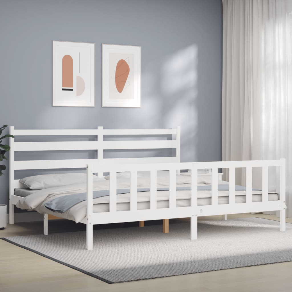 Estrutura de cama com cabeceira 180x200cm madeira maciça branco