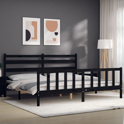 Estrutura de cama com cabeceira 180x200 cm madeira maciça preto