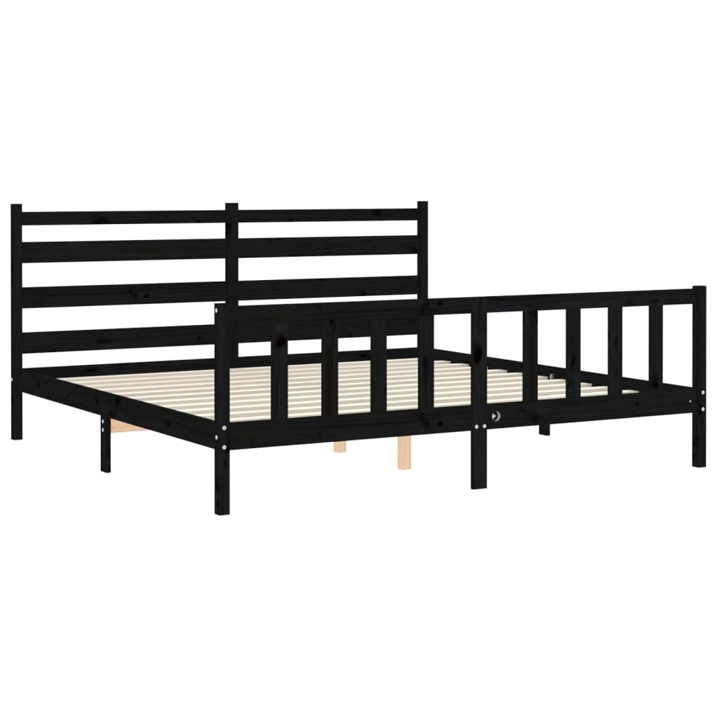 Estrutura de cama com cabeceira 180x200 cm madeira maciça preto